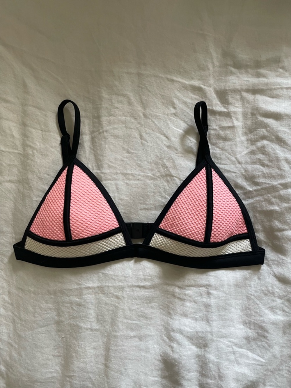 triangl swimwear Pink and White Triangle Bralette with Black Trim